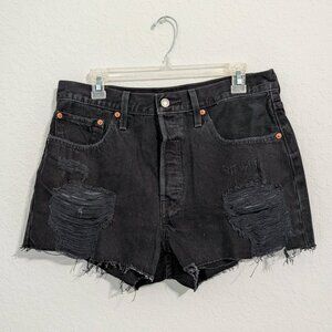 Levis 501 Women's Button Fly Black Denim Cut Off Jean Shorts (Size 31)